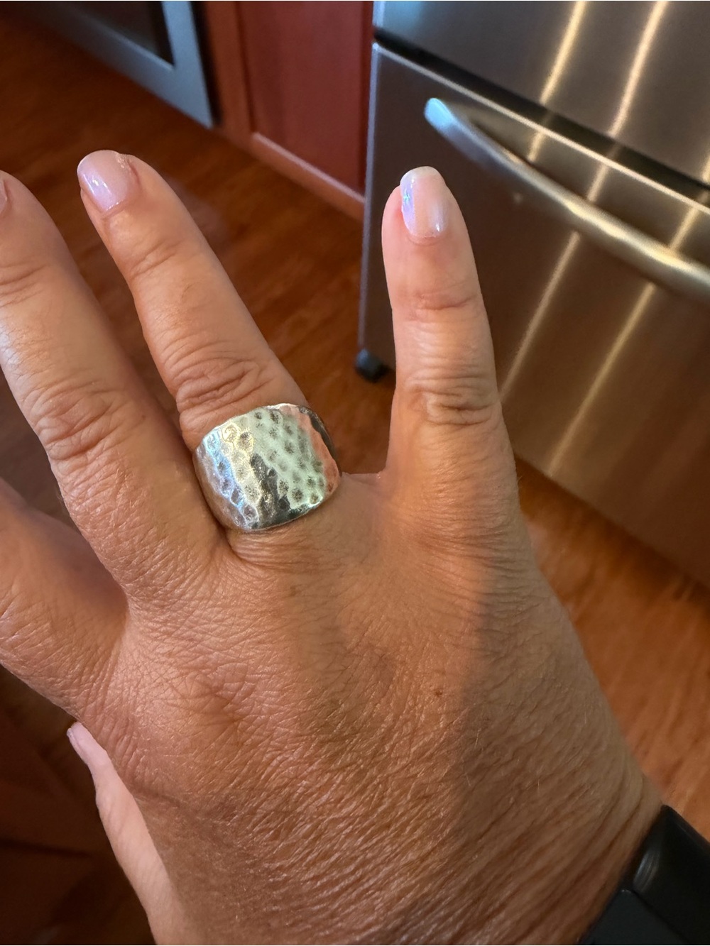 Hammered Wide Band Ring - Silver Tone Women’s Fashion Ring